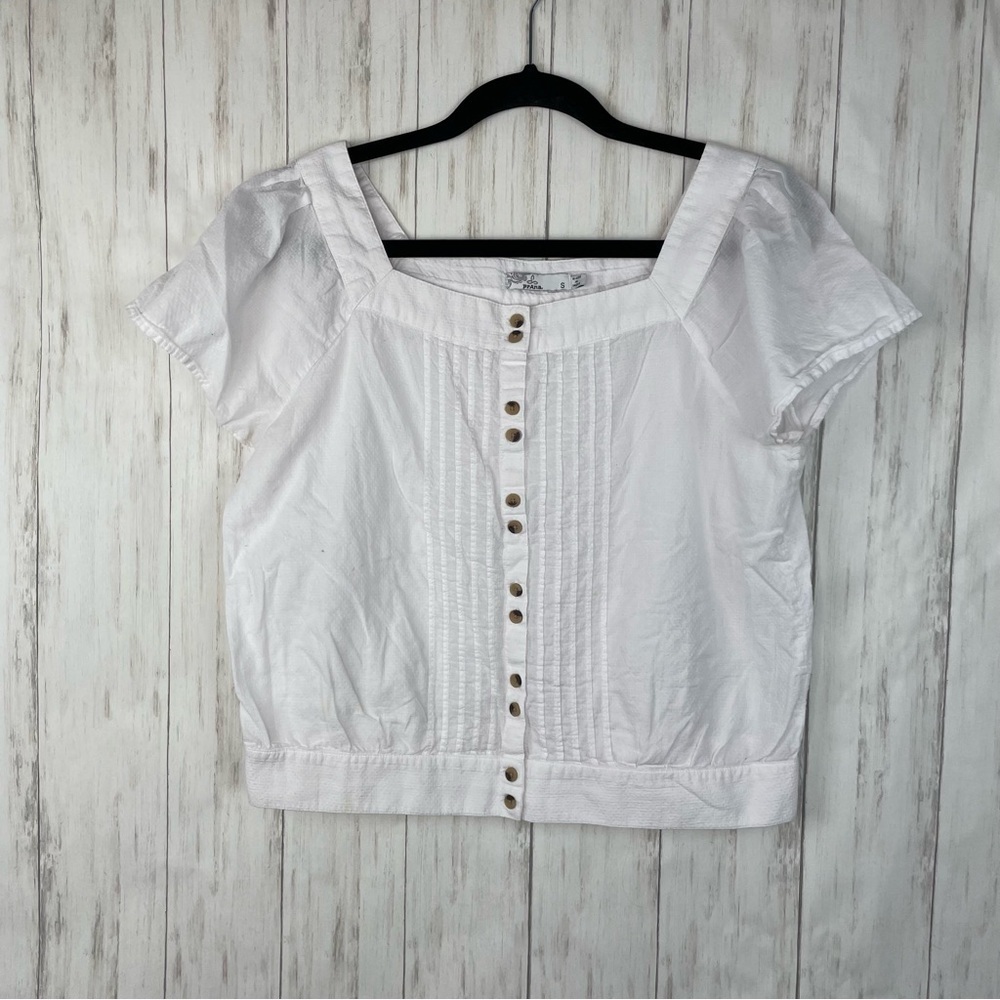Prana small white button up boho top